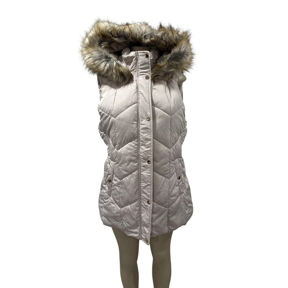 Primark Cares Women's Hooded Puffer Vest - Beige - Size: Medium